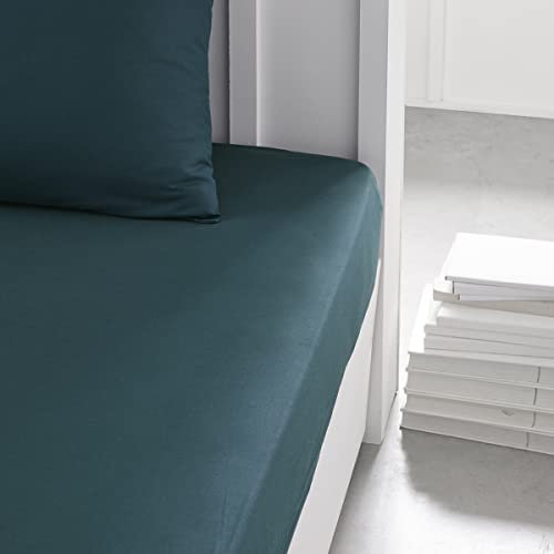 TODAY Essential – Spannbettlaken, 140 x 190 cm, für Doppelbett, 100% Baumwolle, einfarbig, Pfau