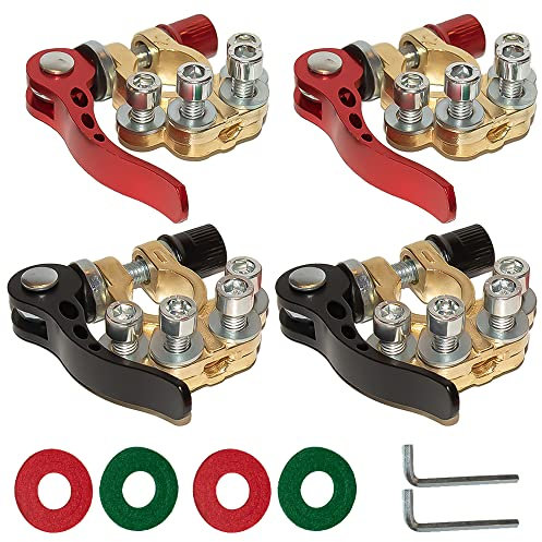 4 Pcs 12V/24V Battery Terminal Connectors, Quick Release Car Battery Terminals, 4 Way Positive and Negative Battery Connectors for Cars Trucks Ships Buses