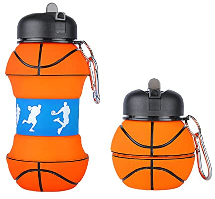 Football Water Bottle, Foldable & Collapsible Kids Water Bottle With Football Keyring, Food Grade Silicone & BPA FREE - Unique Football Gifts for Boys Girls B 550ml