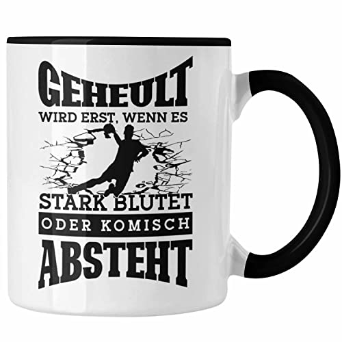 Trendation - Lustige Tasse Handball-Spieler als Geschenkidee Spruch Geschenk Handballspieler Trainer Coach (Schwarz)