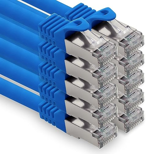 freiwerk LAN Kabel 0,25m Cat7 Blau 10x Netzwerkkabel Ethernet RJ45 10 Gbit/s SFTP Patchkabel für Router Modem Switch PC Laptop Gaming Konsole