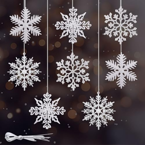 Schneeflocken, 24 Stück Schneeflocken Deko, Weihnachtsbaumschmuck, Christbaumschmuck, Weihnachtsbaum Deko, Weihnachtsanhänger, Schneeflocke Schnee Deko für Weihnachts Winter Wonderland Hochzeiten (B)