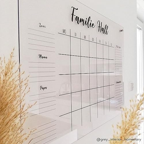 Wunsch Kalender - personalisierter Wandkalender - 4-Namen Familienplaner - wiederverwendbarer Kalender aus Acrylglas - Familienplaner abwischbar - Hingucker für jeden Raum