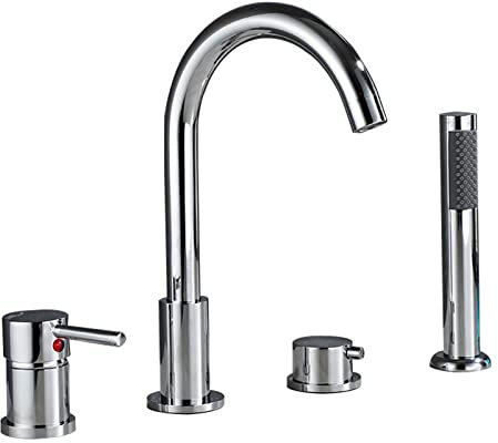 Mitigeur bain-douche 4 trous, robinet de baignoire pour salle de bain, robinets de baignoire à col de cygne, ensemble de douche de bain, pomme de douche et ensemble de tuyaux pour robinets de bain,