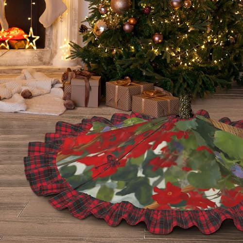 Weihnachtsbaumrock, 76,2 cm, Geranien-Korbdruck, Weihnachtsbaumschmuck, weiche Weihnachtsbaumabdeckung, Matte für Urlaub, Party, Dekorationen, drinnen und draußen