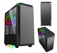 COIL PC Gehäuse Schwarz, Paladin T801, PC Case Mid-Tower ATX, gehärtetes Glas, ARGB 12cm Rainbow-Lüfter, Gaming PC Gehäuse Computer Case