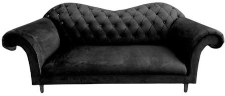 Ares Meble Vera Chesterfield Sofa - 3 Sitzer 200x90 cm - Eleganz Couch - Samt Glamour - Luxury Relaxsofa - Beine Schwarz - Schwarz