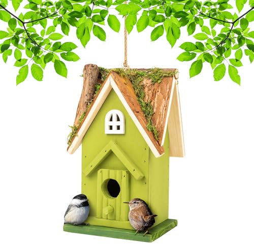 MEKKAPRO Decorative Bird Houses for Garden - Hanging Bird Box, Hand-Painted Bird House for Outdoors, Easy Clean Out Door, Birdhouses for Outside for Chickadees, Wrens, Nuthatches, and Titmice