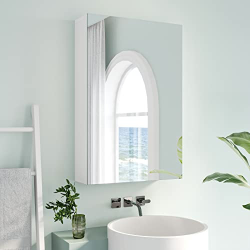 Dripex Single Door Bathroom Mirror Cabinet, Wall Mounted Storage Cupboard with Mirror, Cabinet with Adjustable Shelf, White (40 x 60 x 12 cm)