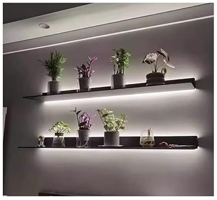 EESHHA Wandregal Stück schwebende Regale zur Wandmontage, LED-beleuchtete Aluminium-Wandregale für Schlafzimmer-Wohnzimmer-Dekoration, Lagerpflanzen oder Bücherregal (Farbe: Schwarz, Größe: 80 cm)