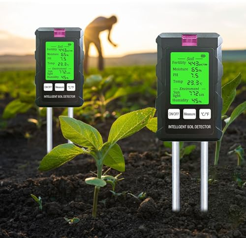Medidor Humedad Plantas 6 en 1, Medidor ph Tierra Medidor PH Suelo Valeur du PH de Fertilité Température Humidité du Sol Lumière Testeur Humedad Higrometro Plantas pour Serre (Pas de Pile AA)