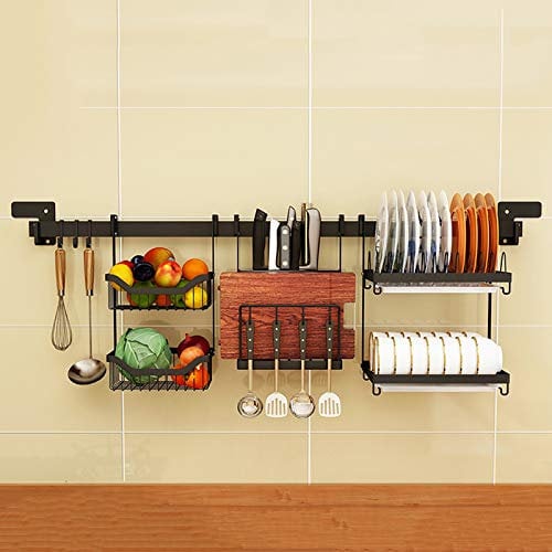LXWKAI Abtropfgestell für Geschirr, Wandmontage, Snap-On-Design, großes Abtropfgestell für die Küche, Aufbewahrungs- und Theken-Organizer aus Edelstahl mit Messerhalter und Obstkorb mit 2 Ebenen