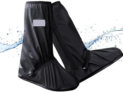 Wasserdichte Schuhüberzieher, Faltbare Wasserdicht Überschuhe für Männer Frauen, Rutschfest Regenüberzieher Schuhe, Wiederverwendbare Regenstiefel Schuhabdeckung mit Reflektorstreifen (XL (43-45 EU))