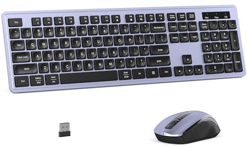 MPTOG Wireless Keyboard and Mouse Combo, Full-Size 104-Key Office Keyboard with 15 Function Keys, Numeric Keypad, Single USB Receiver, Compatible with PC and Laptop(Purple)