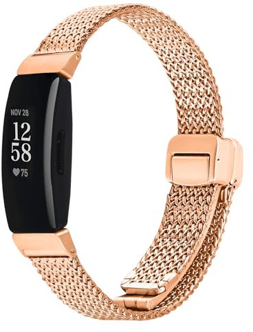 Gimuk Armband kompatibel mit Fitbit Inspire HR/Inspire Strap/Inspire 2, Edelstahl-Metall-Mesh-Armband, Ersatzarmband für Fitbit Inspire 2/Inspire/Inspire HR/Ace 2, Einheitsgröße, Edelstahl (rose gold)