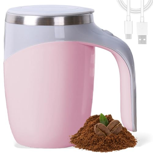 Eowduk Auto Stir Coffee Mug, Automatic Magnetic Stirring Coffee Mug, 380ml Automatic Coffee Cup Stirrer with Lids, Electric Insulated Self Stirring Mug for Coffee Milk (Pink)