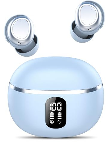 Auriculares Bluetooth Inalámbricos, Auriculares Bluetooth 5.3 con 4 Mic ENC, Mini Auriculares In-Ear para Dormir, 50H de Autonomía, Sonido Suave y Cómodo, IPX7 Impermeables Ultraligeros Cascos, Azul