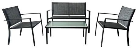 Rebecca Mobili Set für den Außenbereich mit Tisch, Gartenmöbel, schwarz, dunkelgrau, Stahl, Polyester, Glas, 3 Sofas und 1 Tisch - mit 4 Sitzplätzen - Art. RE7188