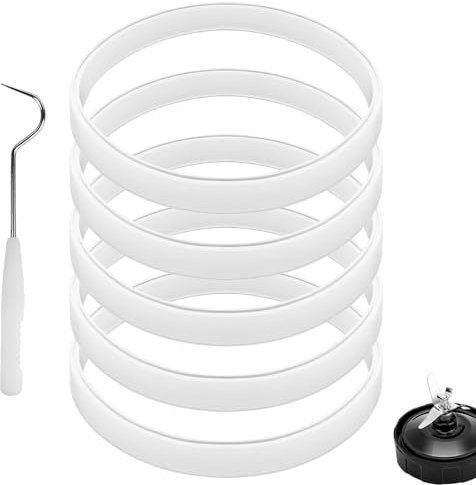 Linkidea 5 Pcs Blender Replacement Parts, Silicone Gasket Exact Fit Lid with Changing Tool, Compatible with NutriBullet Model BL480/BL680/BL910/CT680 (White)