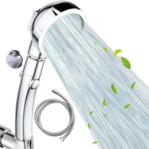 VewePata Shower Head and Hose Combo,High Pressure Shower Head,Handheld Showerhead with ON/Off Pause Switch, 3-Settings Water Saving Showerhead, for Dry Skin & Hair(Silver(Shower Head with Hose))