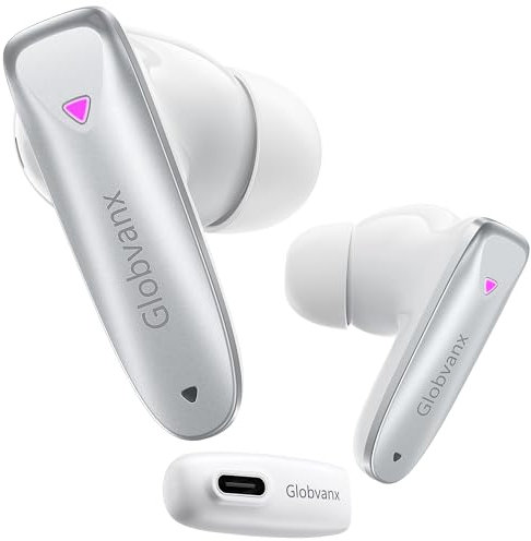 Globvanx V2 True Wireless Gaming Headset 20ms Low Latency with 2.4GHz Dongle, Bluetooth 5.4, IPX5 Bluetooth In-Ear Earphones with Noise Cancelling Microphone for VR, PC, PS5
