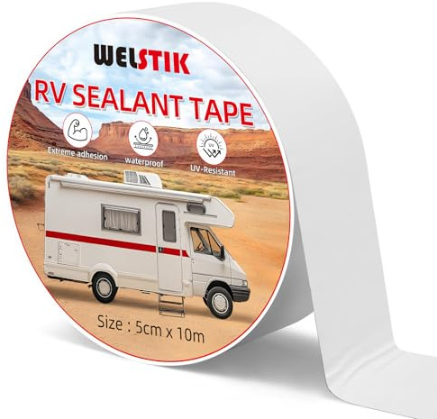 WELSTIK Nastro di riparazione del tetto di camper bianco, 5 cm x 10 m, per riparazioni di tetti di camper e camper, per riparazioni di tetti camper, resistente ai raggi UV, resistente alle intemperie