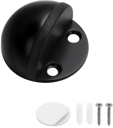 Self-Adhesive Door Stoppers for Floor, Floor Door Stop Mounted Half Moon, Oval Stainless Steel Floor Door Stoppers, with Screws and self-Adhesive with Glue for Hard Floor Glass(Black,1 Pcs)