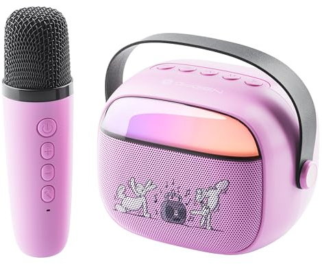GOGEN Party Kinder Bluetooth‑Lautsprecher mit Mikrofon I Licht‑ & Stimmeffekte I 3.2 W I Akku 5 Std.I USB‑C/AUX/MP3 I Rosa