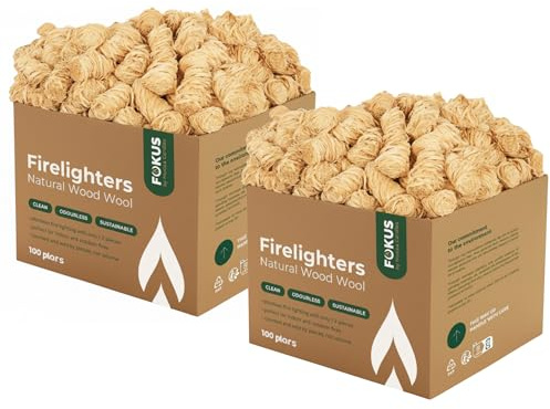 HORECA CANDLES Holzwolle Anzünder - 200 Große Öko Feueranzünder & Anzündhilfe aus natürlicher Holzwolle - Geruchlos & Rauchfrei - Für Kamin, Grill, Ofen & Pizzaofen - Wasserfest & Nachhaltig