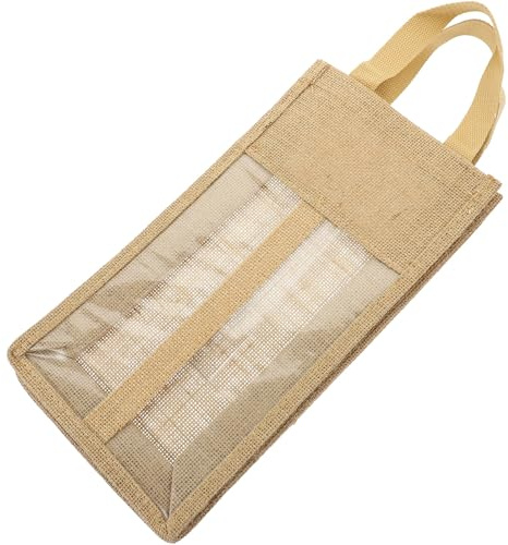 HOMSFOU Window Jute Wine Bottle Tote Bag, Portable 2-bottle Wine Carrier with Handles, Reusable Burlap Bag for Christmas and Party Wrapping