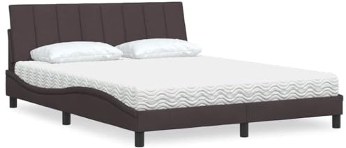 sephironlbb Hanko Bett mit Matratze, 160x200 cm, Dunkelbraun Stoff, Weiche Schaumstoffmatratze, Stabiler Lattenrost, Queen Size Bettrahmen mit Kopfteilkissen