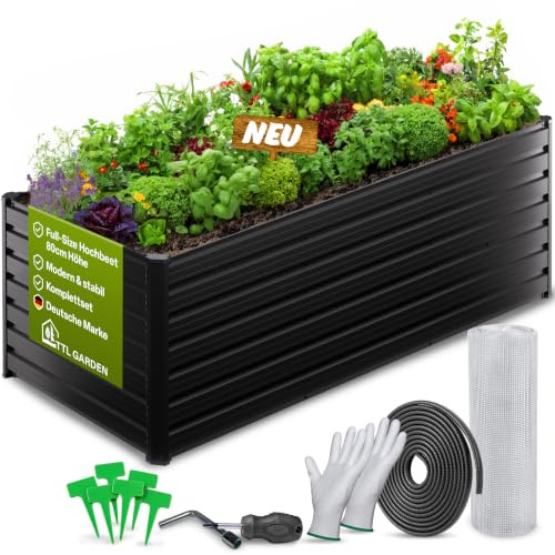 TTL GARDEN 250x90x80cm Meadow XL HIGH Metall Hochbeet Anthrazit Stahl Blech | - rostfrei verzinkt & grau lackiert rechteckige Form sehr stabil Garten Beet für Gemüse Kräuter Blumen Garten Gemüsebeet