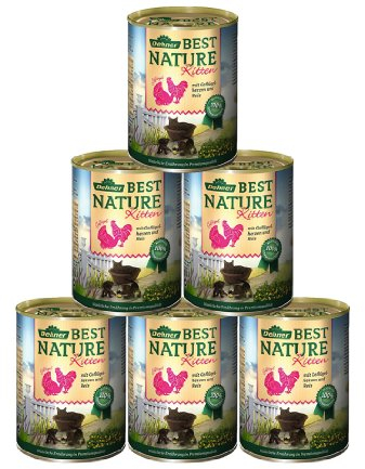 Dehner Best Nature Katzenfutter Kitten, Nassfutter, für junge Katzen, Geflügelherzen / Reis, 6 x 400 g Dose (2.4 kg)