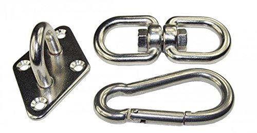 KAMERO Edelstahl V4A, Set Boxsack Aufhängung, Set bestehend aus Wandhaken, Karabiner, Drehwirbel, belastbar bis 230kg, rostfrei (Set ohne Dübel/Schrauben)