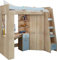 Hochbett mit Schreibtisch, Schrank und Regalen - Platzsparendes Jugendbett - Komplettes Möbelset (120x204 cm) - Kinderbett 80x200 cm mit Stauraum - Treppe Rechten Seite (Eiche Sonoma/Himmelblau)