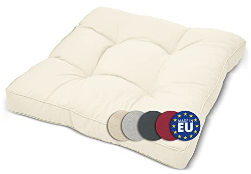 Beautissu Lounge Kissen Outdoor 60x60 cm Beige – Bequemes Sitzkissen Gartenstuhl 10 cm dick Sitzpolster Auflagen für Rattanmöbel Gartenmöbel Polster für Stühle Sessel Stuhlauflage Indoor – xLuna