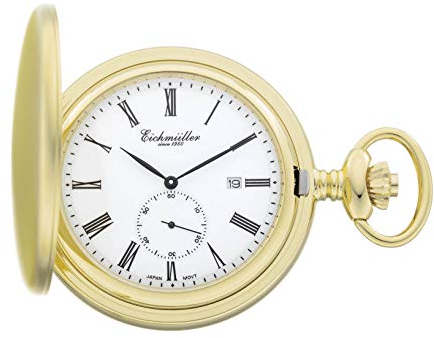 Eichmüller Since 1950 Taschenuhr Goldfarben Quarzwerk Kleine Sekunde Datum incl. Kette 8211-04