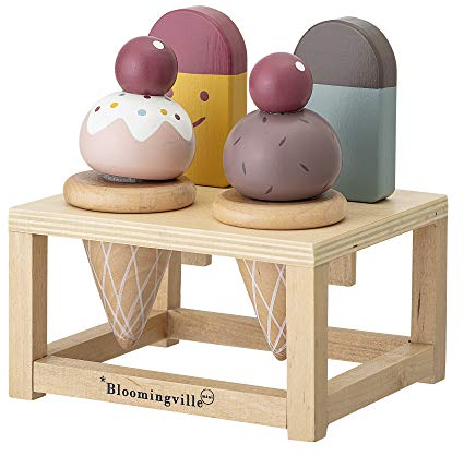 Bloomingville Kinder Holz Spiel Set mit EIS Tüten Spielset ab 2 Jahre, Sperrholz, 5er Set
