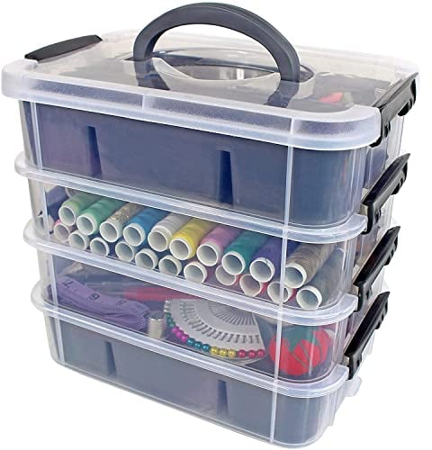 Bins & Things Stapelboxen Aufbewahrungsbox mit Deckel, 2 Fächer – Blau – Aufbewahrungsbox für Bastelzubehör - Sortierbox für Perlen - Kunstmaterial Ordnungsboxen - Boxen Aufbewahrung