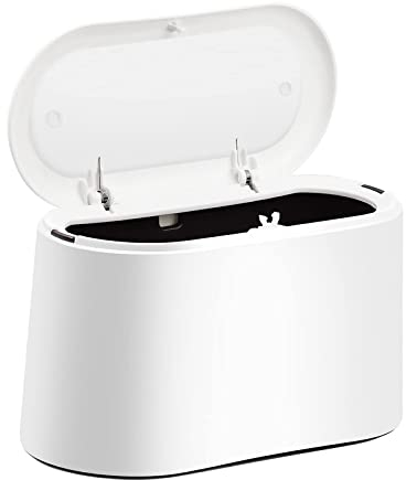 Sidereum Poubelle de Bureau Petite Poubelle de Table Mini Poubelle Portable Poubelle avec Couvercle à Bouton-Poussoir pour Bureau Cuisine Salle de Bains Chambre (Blanc)