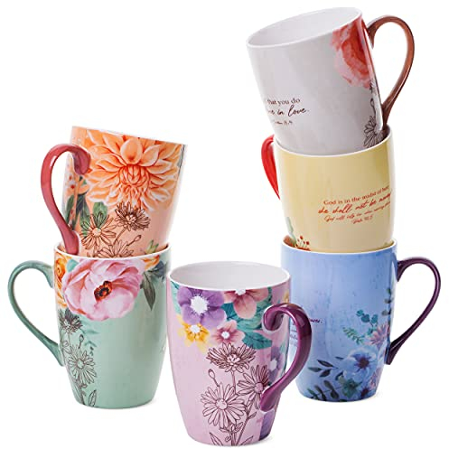 Brew Tea BTaT- Christan Coffee Cups, Set of 6, 12 oz, Bible Verse Mugs, Christian Mug for Women, Gifts, Inspirational Mugs Scripture Cups with Biblical Message