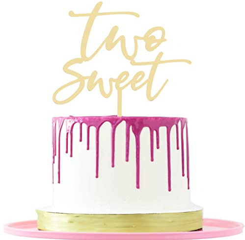 LOVENJOY Geschenk Boxed Two Sweet Kuchen Topper Dekorationen für Junge Mädchen 2. Geburtstag Party Supplies, Gold