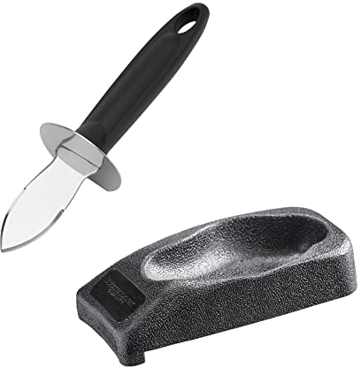 Westmark Ausern-Set: 1 Austernbrecher, beidseitig geschliffene Klinge + 1 Austernhalter mit Anlegekante, Rostfreier Edelstahl/Kunststoff, Silber/Schwarz, 661522E6