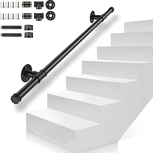 Gorssen Corrimano per Scale Interne ed Esterne, Nero, 100cm, Kit di Montaggio a Parete con Staffe e Viti di Espansione