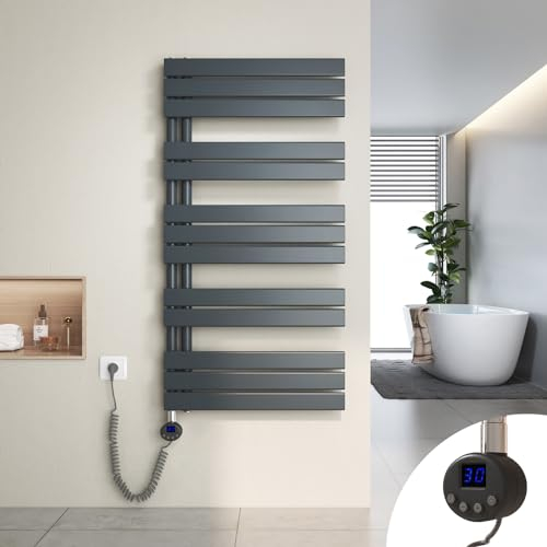 Heilmetz Badheizkörper Elektrisch Heizkörper Bad mit Digitalem Thermostat Handtuchheizkörper mit Timer-Funktion 1176x600mm 600 Watt für Badezimmer/Wohnzimmer
