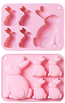 Moule à chocolat en silicone de Pâques avec compte-gouttes en silicone pour Pâques, Pâques, Pâques, Pâques, Pâques, Pâques en silicone avec 5 cavités, moules à biscuits de Pâques, rose