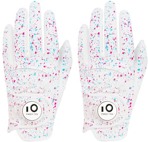 FINGER TEN Golf Glove Men for Left Hand 2 Pack (Blue, L)