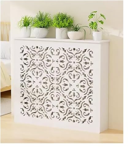 cubre radiadores Estante De Almacenamiento Del Gabinete De Calefacción De La Cubierta Del Radiador, Blanco Tablero De Plástico De Madera De PVC Cubiertas Decorativas Para Calentador Watersplitter ( Co