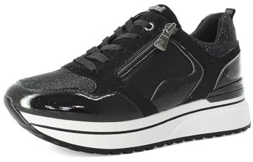 inblu Sneakers Donna Logate con Lacci e Cerniera Laterale, Inserti Lucidi, Scarpe da Ginnastica, Nero, 36 EU