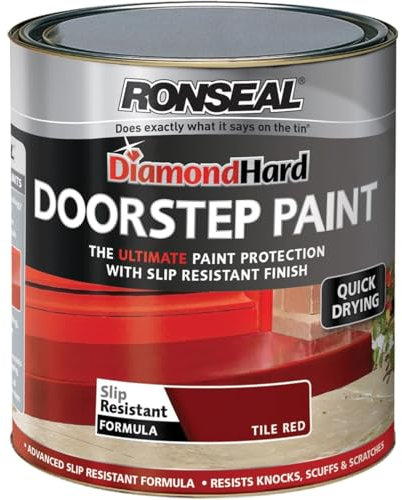 AMK® Ronseal Diamond Hard Door Step Paint 750ml Red Slip Resistant High Friction Quick Drying Suitable for Concrete Brick Stone Protects from Oil Water Grease
